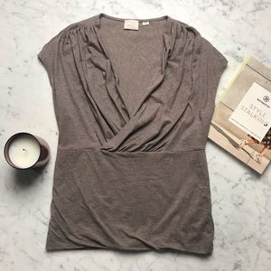 Anthropologie Cap Sleeve V Neck Tan Shirt Top